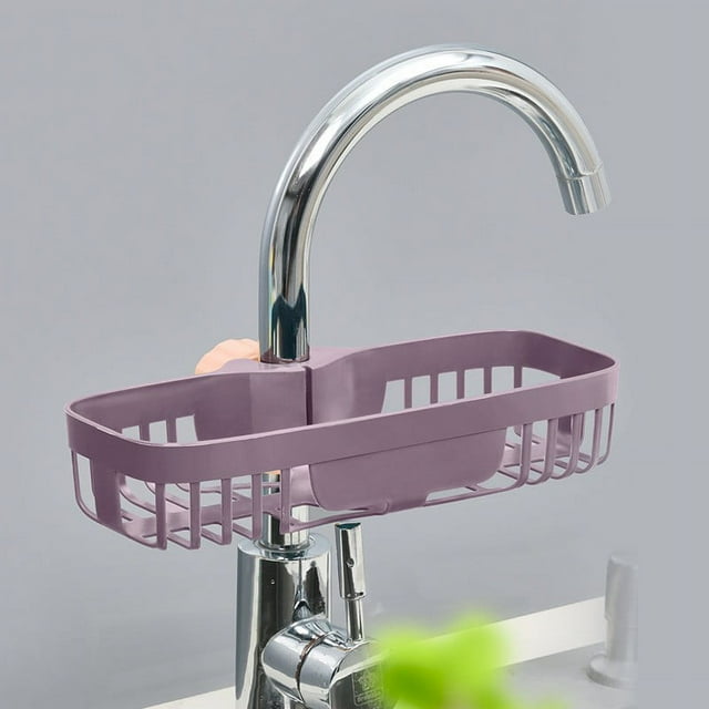 Oleegame 1PC Shower Soap Dish With Hook Sink Sponge Rack Stand Kitchen Faucet Storage Rack Sponge And Towel Rack Drain Basket Home Kitchen Cleaning Tools Purple