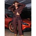 thumbnail image 5 of Women'S 2 Piece Outfits Casual Lapel Zip Sweatshirts and Wide Leg Pants Tracksuit Sets Brown L, 5 of 7