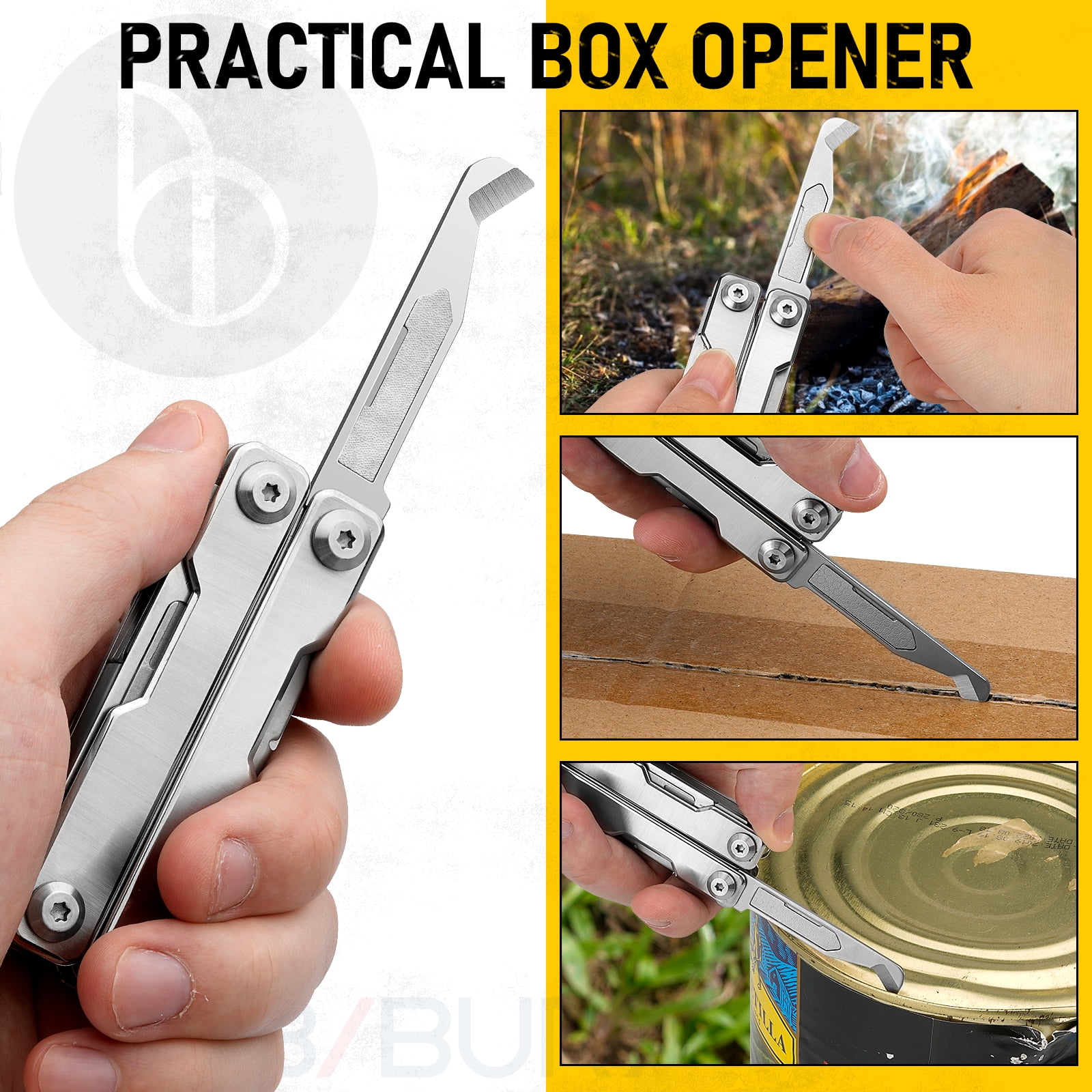 BIBURY Keychain Mini Multitool BI2052A, 8 in 1 EDC Scissors with Window Breaker, Seat Belt Cutter, Bottle Opener for Outdoor Survival, Mini Multi Tool with Pocket Clip, Gifts for Men and Women