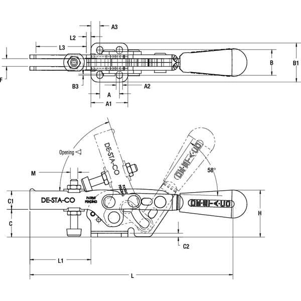 De-Sta-Co Toggle Clamp,Horiz,1.30 In,5.87 In 2013-U