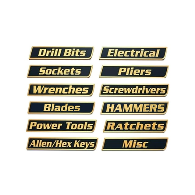 Tool Bag Category 12 Pack Toolbox Labels 3D Printed Organizers for Steel Toolboxes Carts Drawers Cabinets Reusable and Durable General Organization