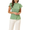 thumbnail image 1 of INSPIRE CHIC Women's Summer Dots Print Ruffle Stand Collar Button Down Blouse Shirts S Pea Green, 1 of 6