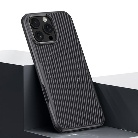 Fiber Texture Case for iPhone 16 Pro, Kevlar Aramid Fiber Texture Magnetic Case, Shockproof Protective Back Cover Mag-Safe Wireless Charging Phone Case for iPhone 16 Pro, Black