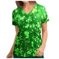 thumbnail image 2 of lcziwo St. Patrick's Day Scrub Tops for Women Cute Vneck Short Sleeve Green Shamrock Printed Nurse Holiday Working Uniforms with Pockets Multicolor XXL, 2 of 5
