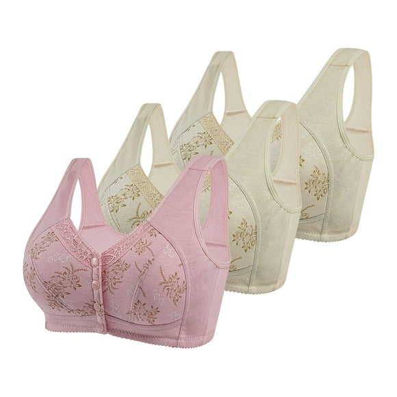 Kaemgyyd 3 Pc Women's Plus Size Front Closure Bras Trendy Print Button Full Coverage Bras Seamless No Underwire Lift up T Shirt Bra