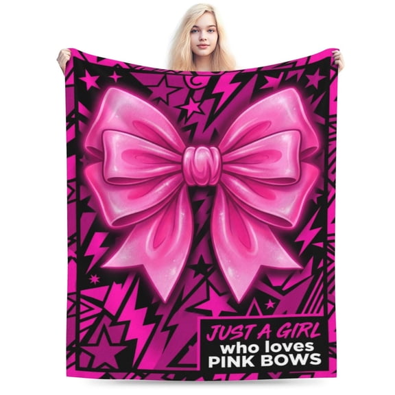 Pink Bow Throw Blanket Soft Cozy Flannel Fleece Throw, Home Decor Accessory , Lightweight Warm Wrap for Couch Sofa 50x40