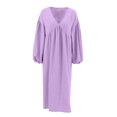 thumbnail image 2 of Women Nightdress, Long Sleeve V-neck Loose Sleepwear Loungewear, 2 of 8