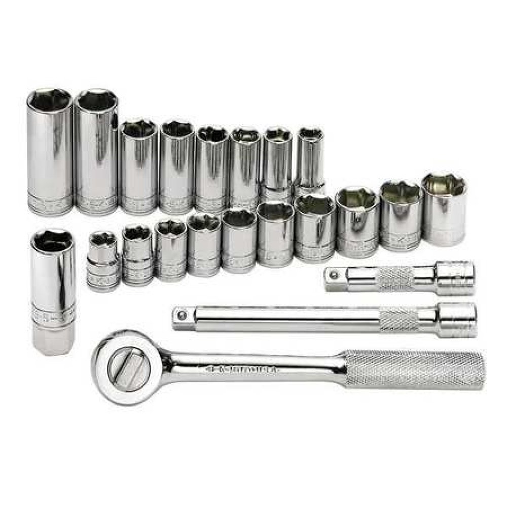 SK PROFESSIONAL TOOLS 91820 3/8 in Drive Socket Wrench Set, Metric, 22
