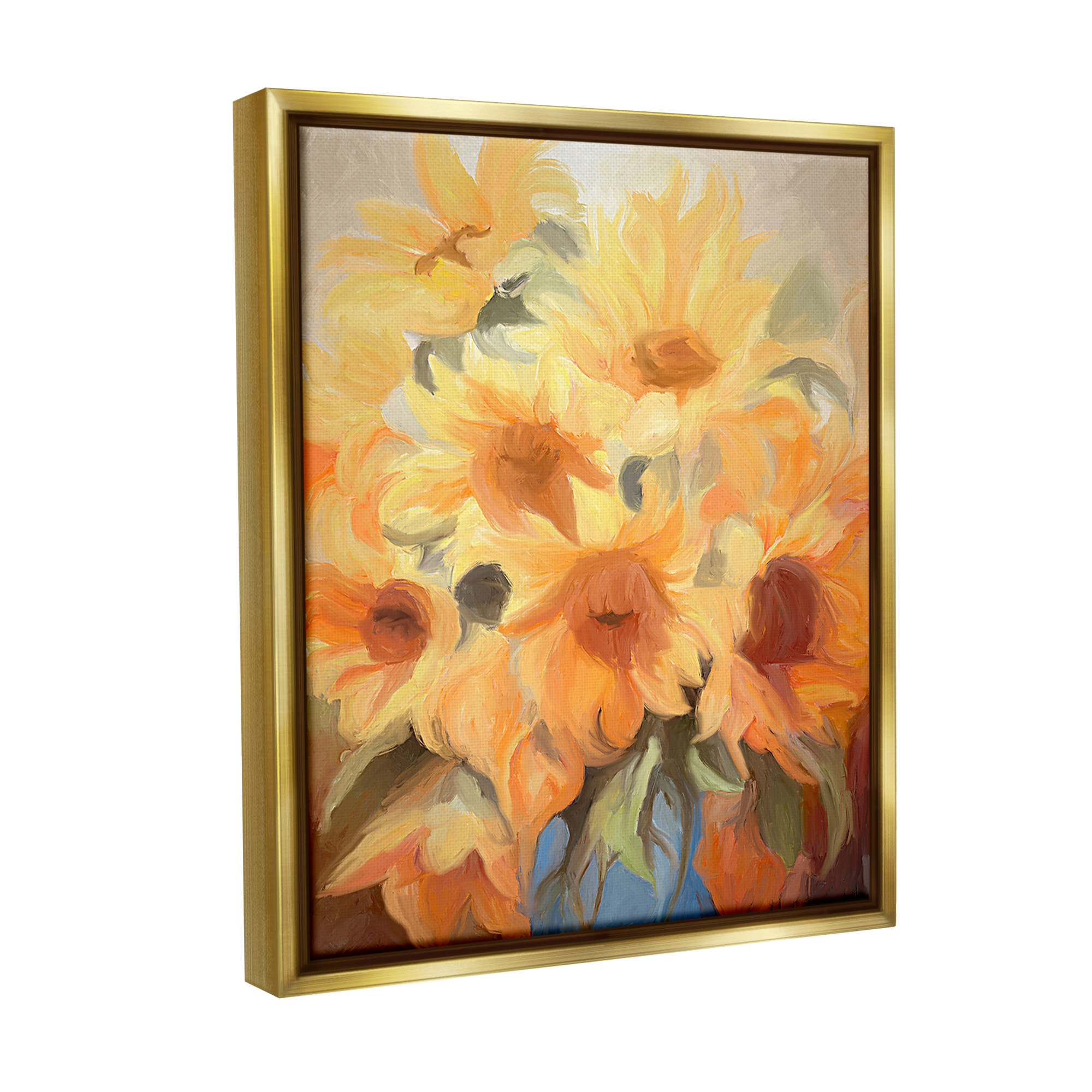 Stupell Industries Traditional Yellow Blooms Botanical & Floral Painting Gold Floater Framed Canvas Art Print Wall Art, 25 x 31