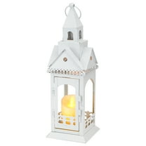 Rustic Style Metal Candle Lantern 13'' High Decorative Outdoor Lantern Candle Holder with Tempered Glass House Shape