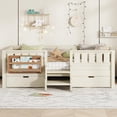 thumbnail image 3 of Bellemave Twin Size Montessori Bed Storage and Stairs, Wood Daybed with Bookcase and Guardrails, Twin Floor Beds Frame with 2 Drawers for Room, No Box Spring Needed（Beige), 3 of 9