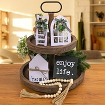 FUTUREORYY 1 Set Rustic Farmhouse Tier Tray Decor Wooden Tiered Tray Sign For Friend Gathering
