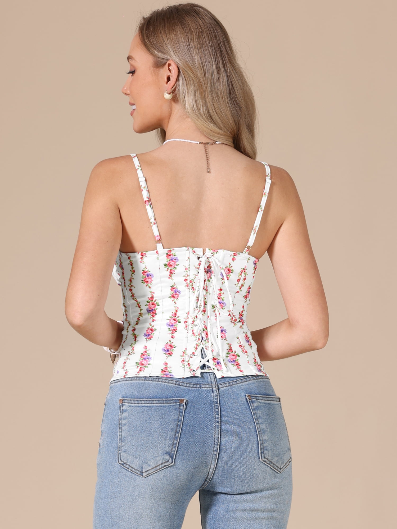 DARING DIVA Women's Floral Tank Tops Going Out Spaghetti Strap Top Crop Camisole S White