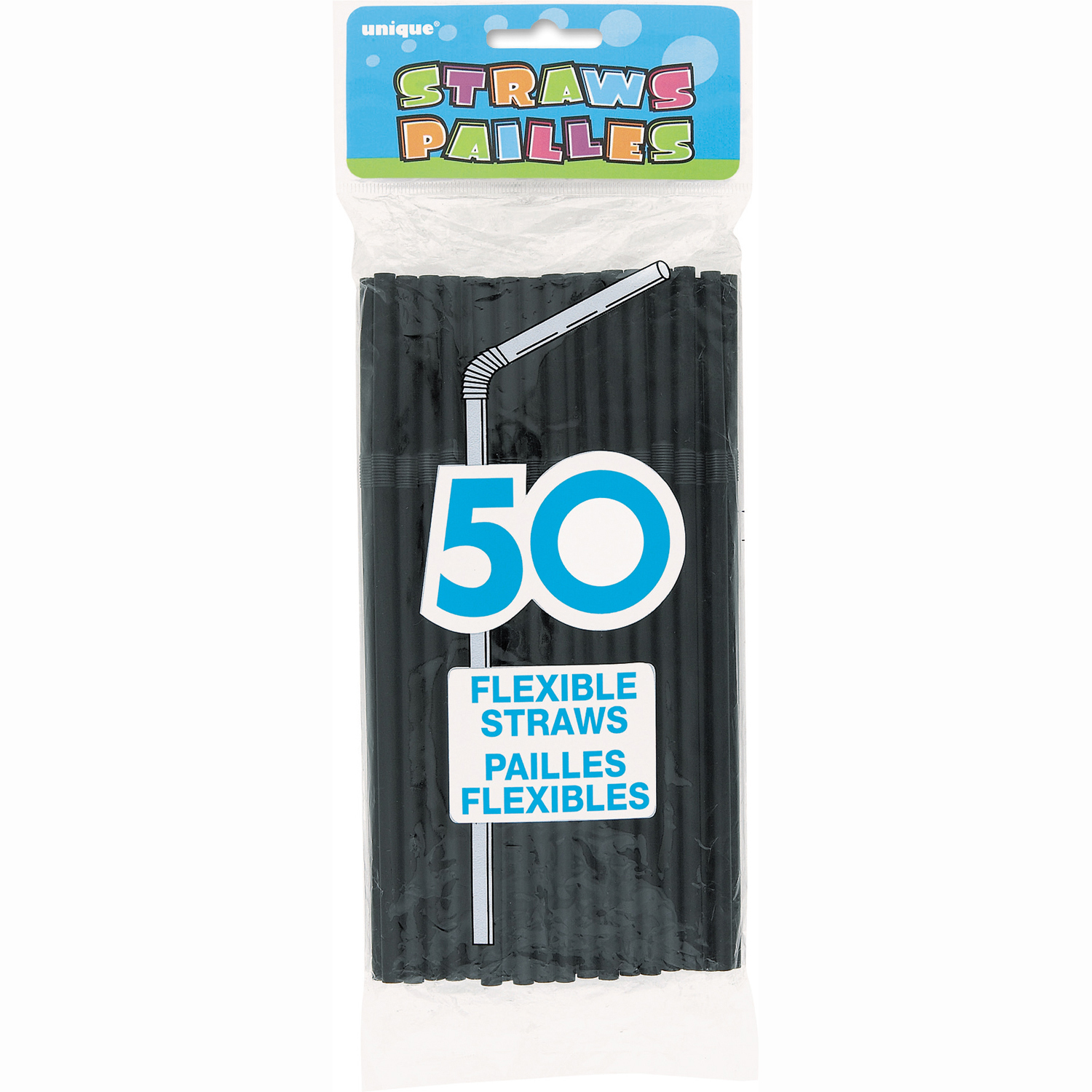 Unique Industries Black Flexible Plastic Straws, 50 Count - image 2 of 2
