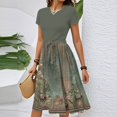 thumbnail image 2 of WTOBBY Women's Stretchy Belted Floral Print Short Sleeve Round Neck Casual Elegant Outdoor Dress,Army Green 2XL, 2 of 4