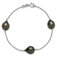 thumbnail image 4 of Sterling Silver Rhodium-plated 9-10mm Baroque Black Tahitian Saltwater Cultured Pearl 3-Station 7.5 inch Bracelet, 4 of 5