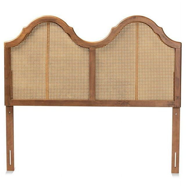 Baxton Studio Hazel Walnut Finished Wood and Rattan King Size Arched Headboard