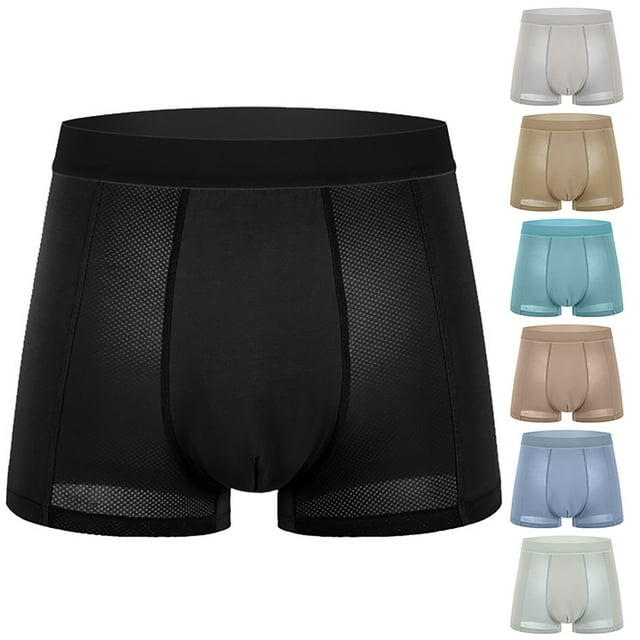 Men's Underwear Summer Solid Color Breathable Mesh Series Flat Underwear Four Corner Men Boxers Light Blue L