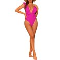 thumbnail image 2 of INSPIRE CHIC Women's One Piece V Neck Ruffled Swimwear Monokini Tummy Control Bathing Suit Hot Pink XL, 2 of 5