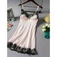 thumbnail image 2 of UP TO 15% OFF! Strap Satin Sleepwear Dress with Panty for Women Sling Lace Trim Chemise Nightgown Sexy Nightie V Neck Sleepdress Nightwear, Black, L, 2 of 7