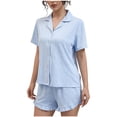 thumbnail image 2 of PNTUTB Women's Solid Color Short Sleeve Collared Top with Elastic Waist Lace Trim Shorts Casual Comfort Pajama Set, 2 of 6