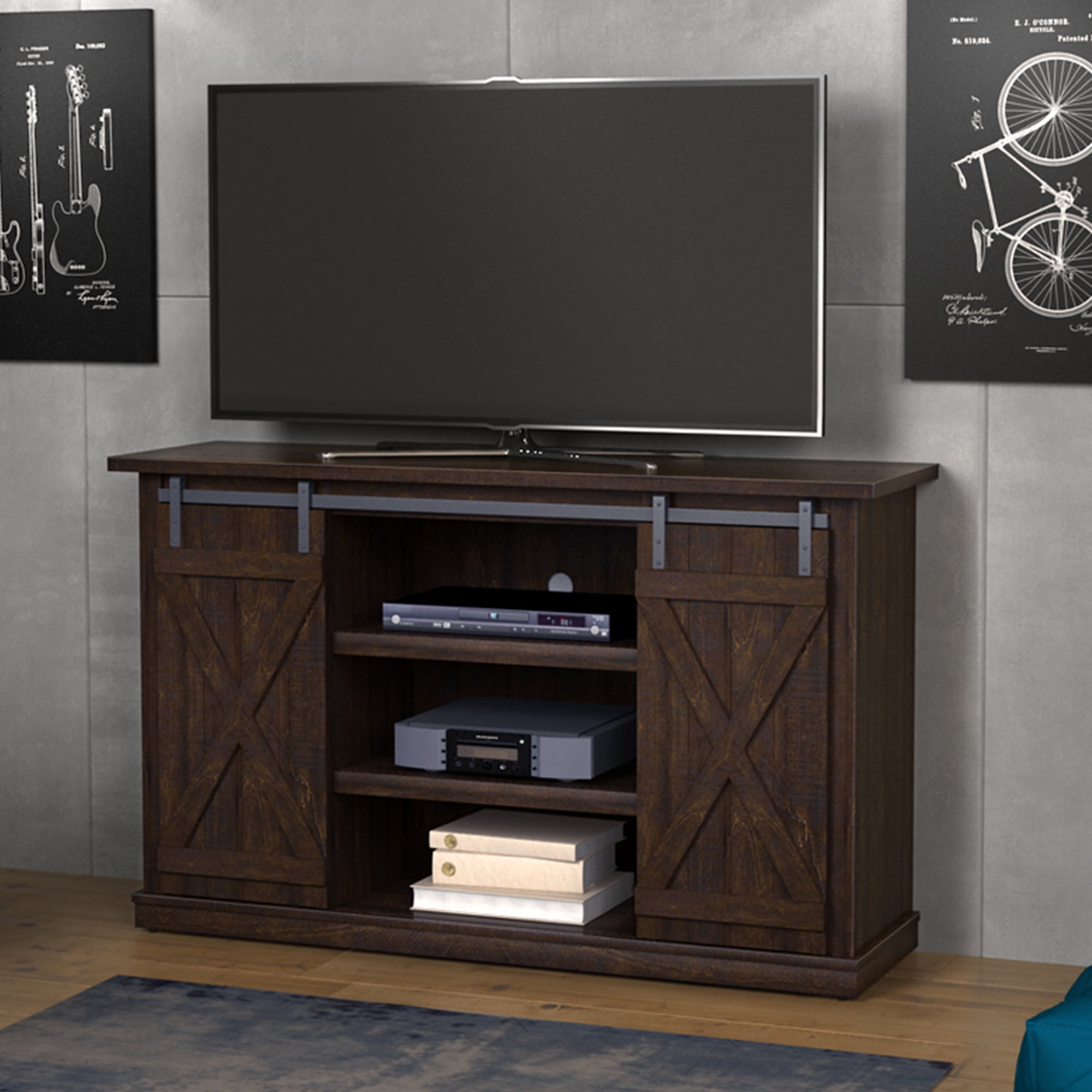 Twin Star Home Terryville Barn Door TV Stand for TVs up to 60", Espresso