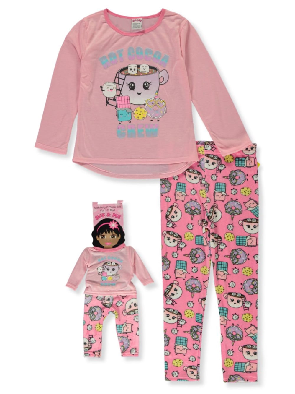 BFF & Me Girls' 3Piece Pajamas And Matching Doll Sleep Set pink/multi, 7 8 (Big Girls