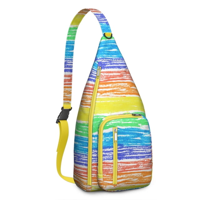 Aesthetic Sling Backpack - Fashion Forward Colorful Abstract Print Crossbody Bag, Multi-Pocket Organization