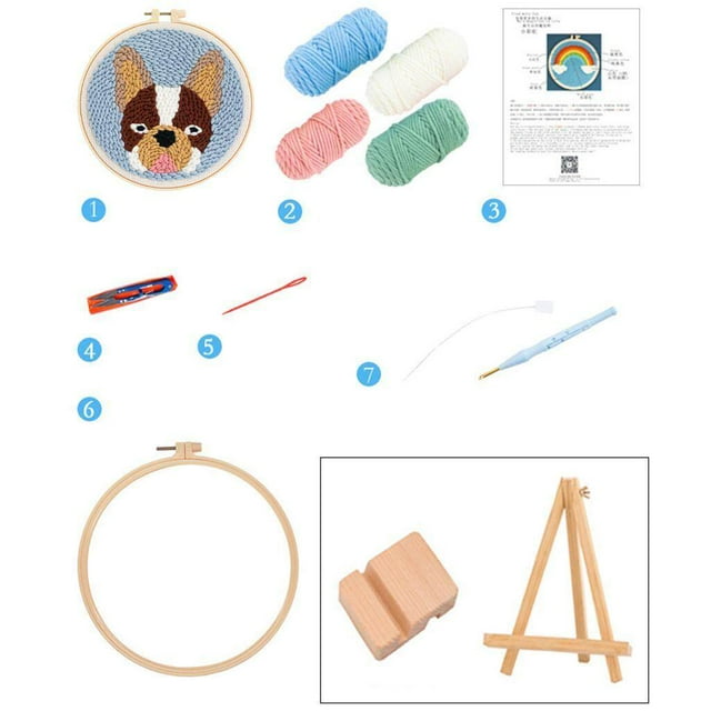 Punch Needle Kit DIY Needlework Animal Dog Embroidery for Latch Hook Adult Kid Starter D