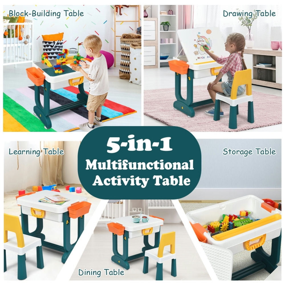 Spaco 5-in-1 Kids Activity Table Set, Toddler Table and Chair Set for Arts & Crafts, Snack Time, Homeschooling, Homework