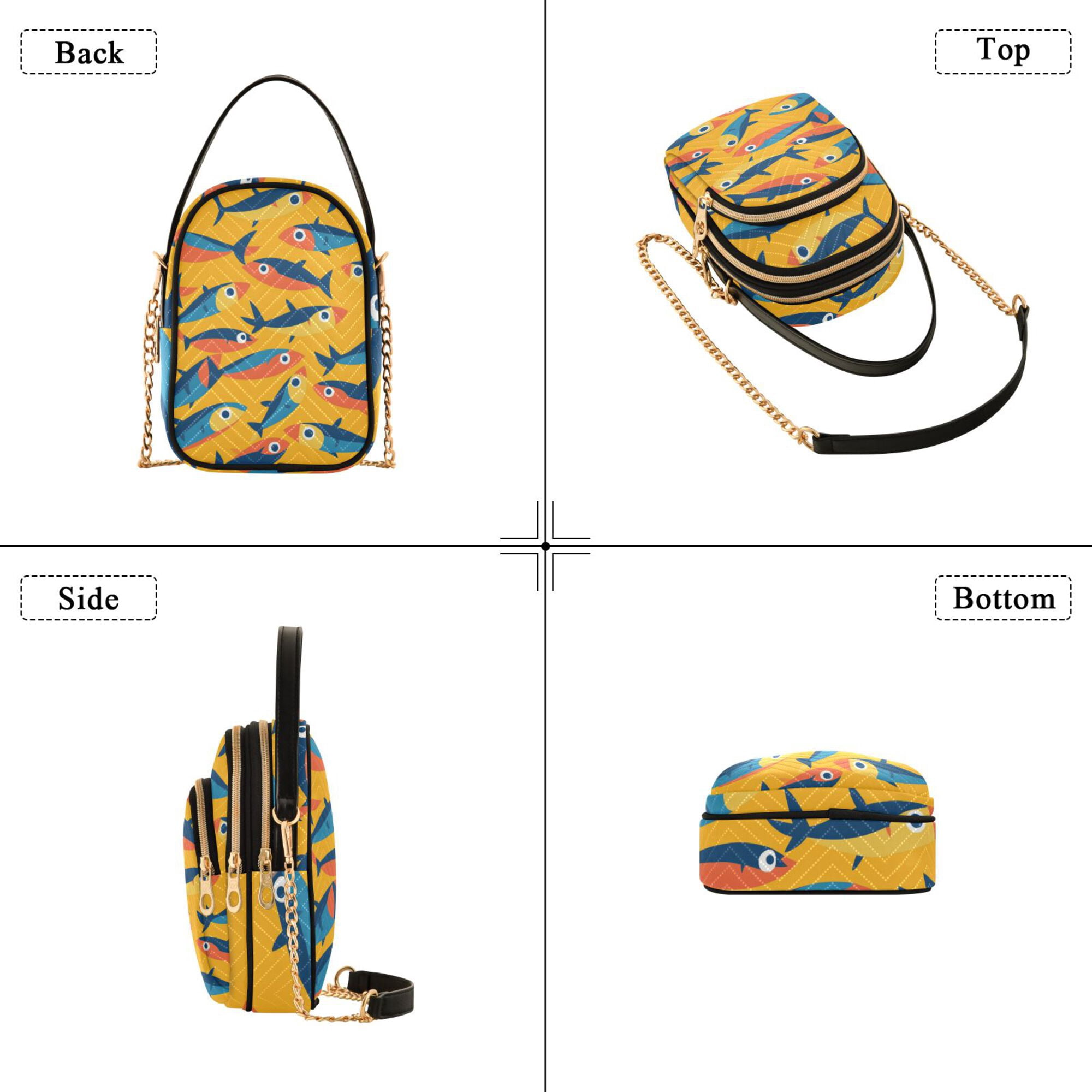 FORMRS Crossbody Bag for Women Quilted Travel Shoulder Cell Phone Purse with Chain Strap Handbag, Yellow Sardines Pattern