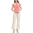 thumbnail image 3 of INSPIRE CHIC Women's Contrast Doll Collar Short Sleeves Polka Dots Tops Blouses XS Pink, 3 of 8