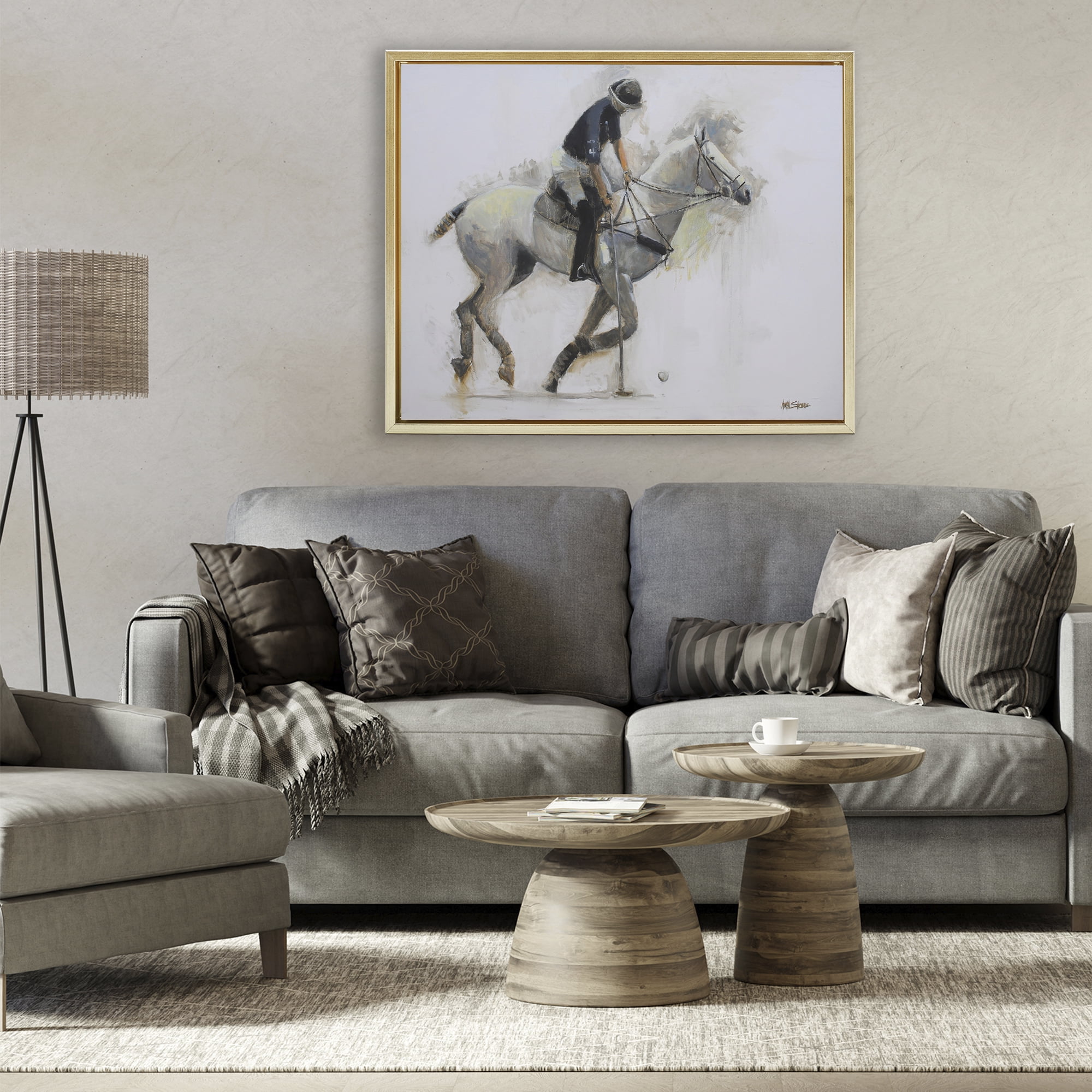 Stupell Industries Polo Rider in Motion Gold Framed Floater Canvas Wall Art, design by Jadei Graphics