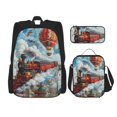 thumbnail image 1 of Disketp Red Train Hot Air Balloon Mochila Estampada de Gran Capacidad con Lonchera y Estuche, Set de 3 Piezas para Estudiantes, 1 of 7