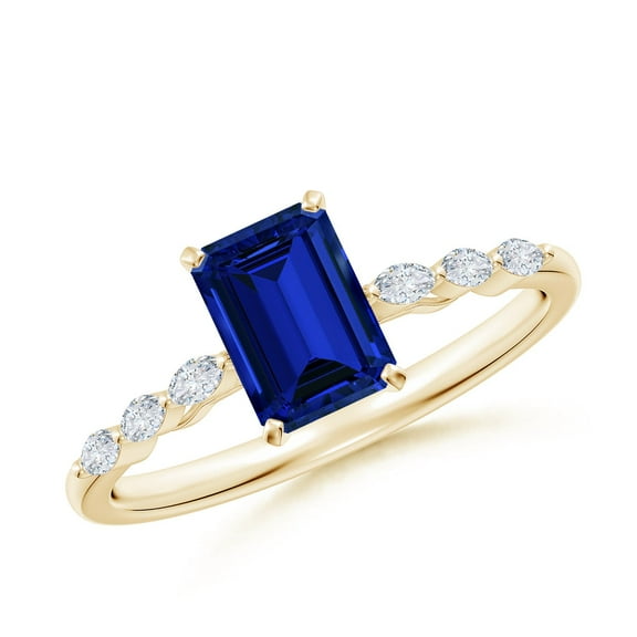 ANGARA Lab Grown 1.05 Ct Blue Sapphire Engagement Ring with Diamonds in 14K Yellow Gold for Women (Size-7x5mm) | Anniversary, Jewelry Gift for Women | Lab Grown Blue Sapphire Ring