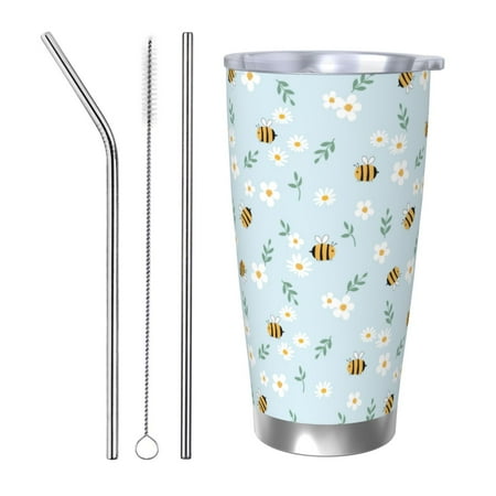 

Bingfone Bee Flower for 20 Oz Stainless Steel Travel Mug Double Wall Water Coffee Cup for Home Office Outdoor Works Great for Ice Drinks and Hot Beverage-Straw Three-piece Set