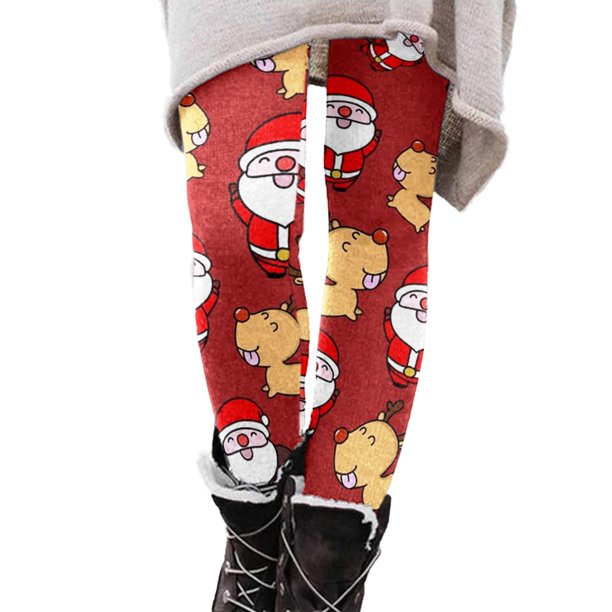 Leggings acanalados Gibobby de cintura alta con estampado de confort casual para mujer Navidad moda Rojo L