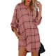 thumbnail image 1 of Camisa a cuadros para mujer, cuello en V, manga larga extragrande, longitud midi, blusa con bloques de color a cuadros para mujer, rosa, 3XL, 1 of 6