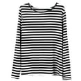 thumbnail image 6 of Qicasul Women T-Shirts for Female Crew Neck Long Sleeve Loose Knit Striped T Shirt Black S, 6 of 6