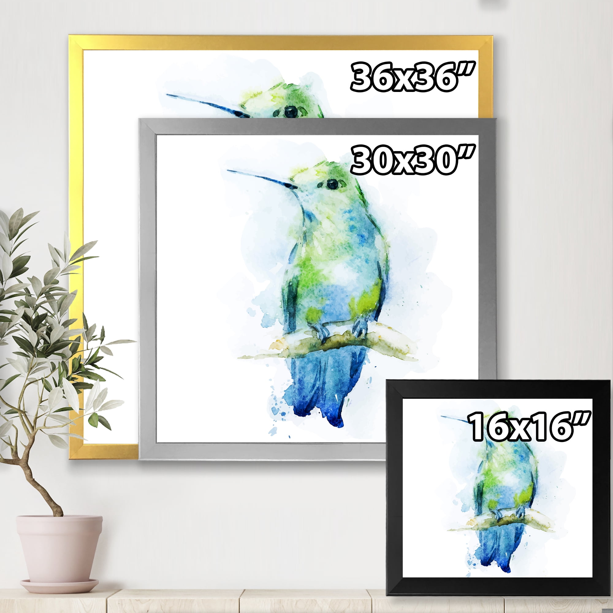 Designart 'Colibri Bird On Branch' Traditional Framed Art Print