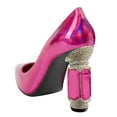 thumbnail image 2 of FSJ Women Sexy Crystal Chunky Block High Heel Pumps Rhinestone Pointed Closed Toe Slip On Bridal Party Wedding Dressy Shoes Size 8.5 Fuchsia Mirror Leather, 2 of 4