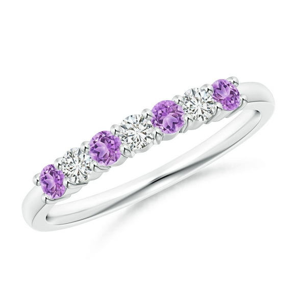 ANGARA Natural Half Eternity 7 Stone Amethyst and Diamond Wedding Ring in 925 Sterling Silver for Women (Size-2.5mm) | February Birthstone, Anniversary, Jewelry Gift for Women | Natural Amethyst Ring