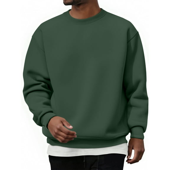 Dwelliawo Crewneck Sweatshirt Men Comfort Cotton Long Sleeve Sweatshirt Lightweight Fall Winter Pullovers Dark Green L