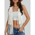 thumbnail image 6 of Caoirhny Women Hippie Waistcoat Vest Lightweight Solid Color Open Front Sleeveless Jacket with Tassel for Streetwear Outerwear, 6 of 9