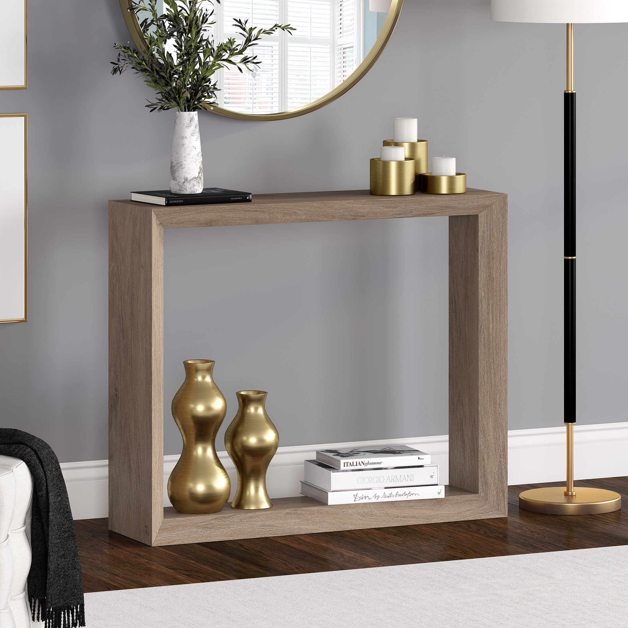 Evelyn&Zoe Modern Farmhouse 36" Wide Antiqued Gray Oak Console Table