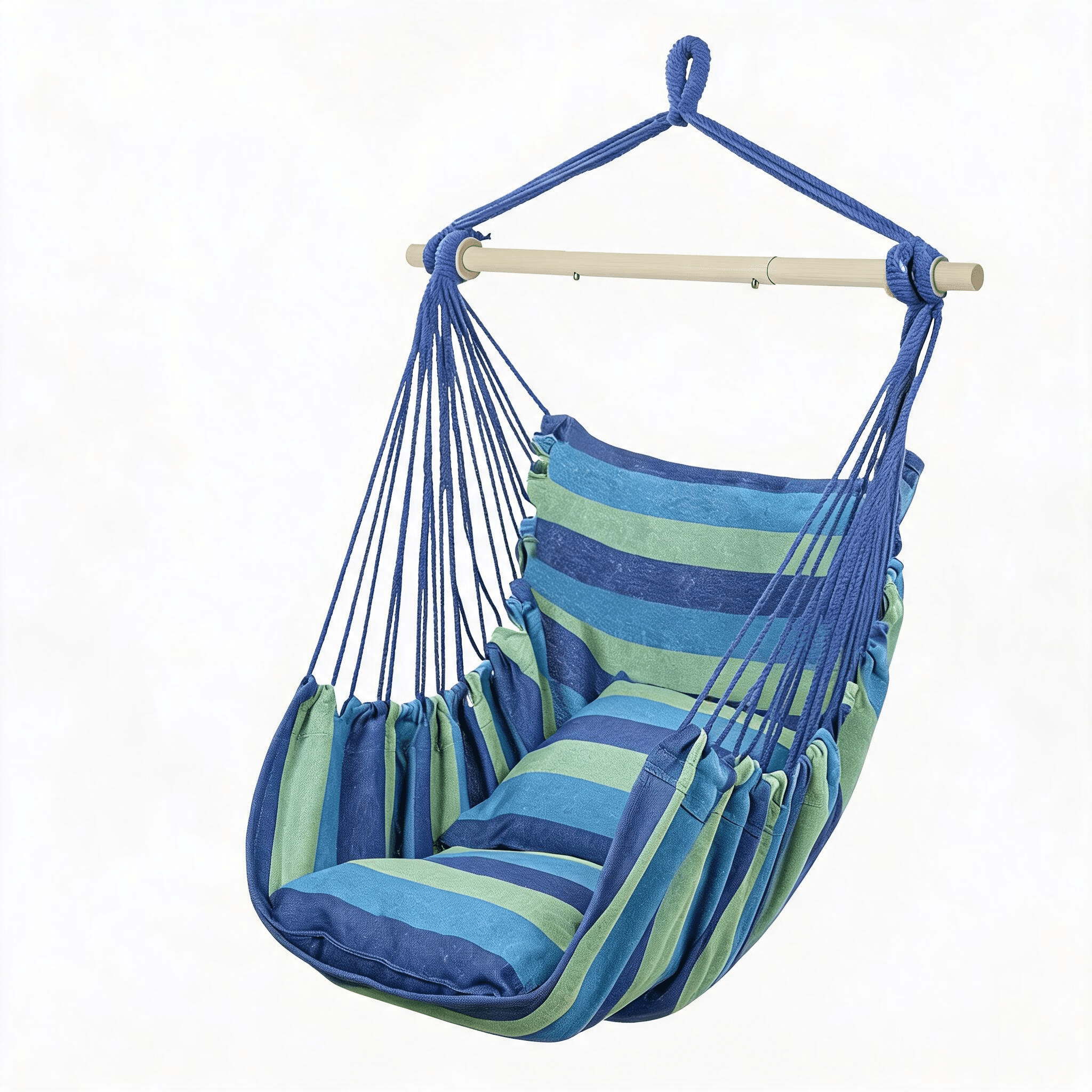 Distinctive Cotton Canvas Hanging Rope Chair with Pillows Blue