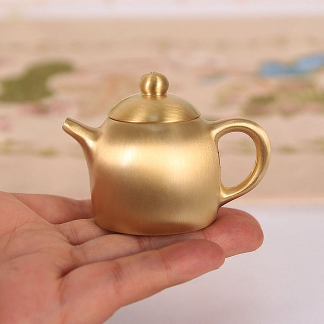 WHAMVOX Adorno De Tetera De Latón Dorado Para Escritorio Creativa Y Compacta