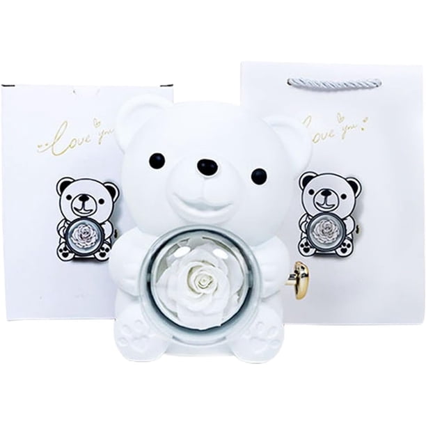 Caja de oso rosa real preservada | Caja de rosas de flores eternas | Caja de rosa y oso real preservada | Caja de regalo de oso rosa | Rosa roja para siempre en caja de oso | Joyero de rosas para Navi