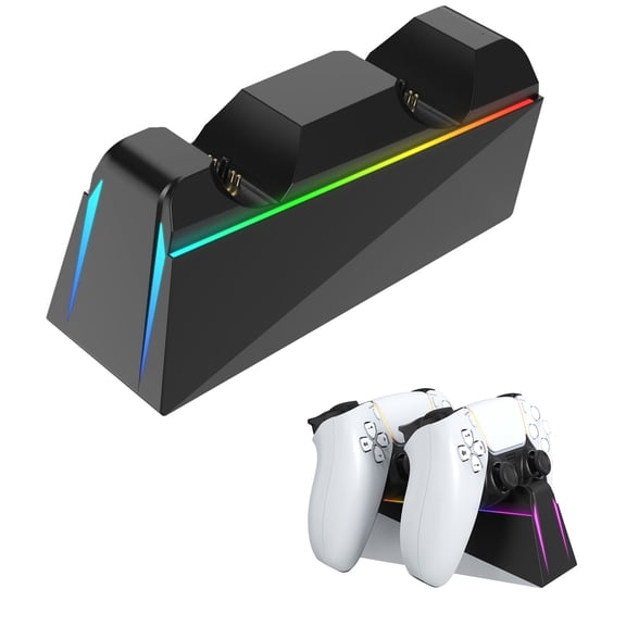 PS5 Controller Charger Station with RGB Lighting, DualSense & Edge Compatible Fast Charging Dock, Docking Stand for PlayStation 5 Wireless Controllers, PS5 Accessories