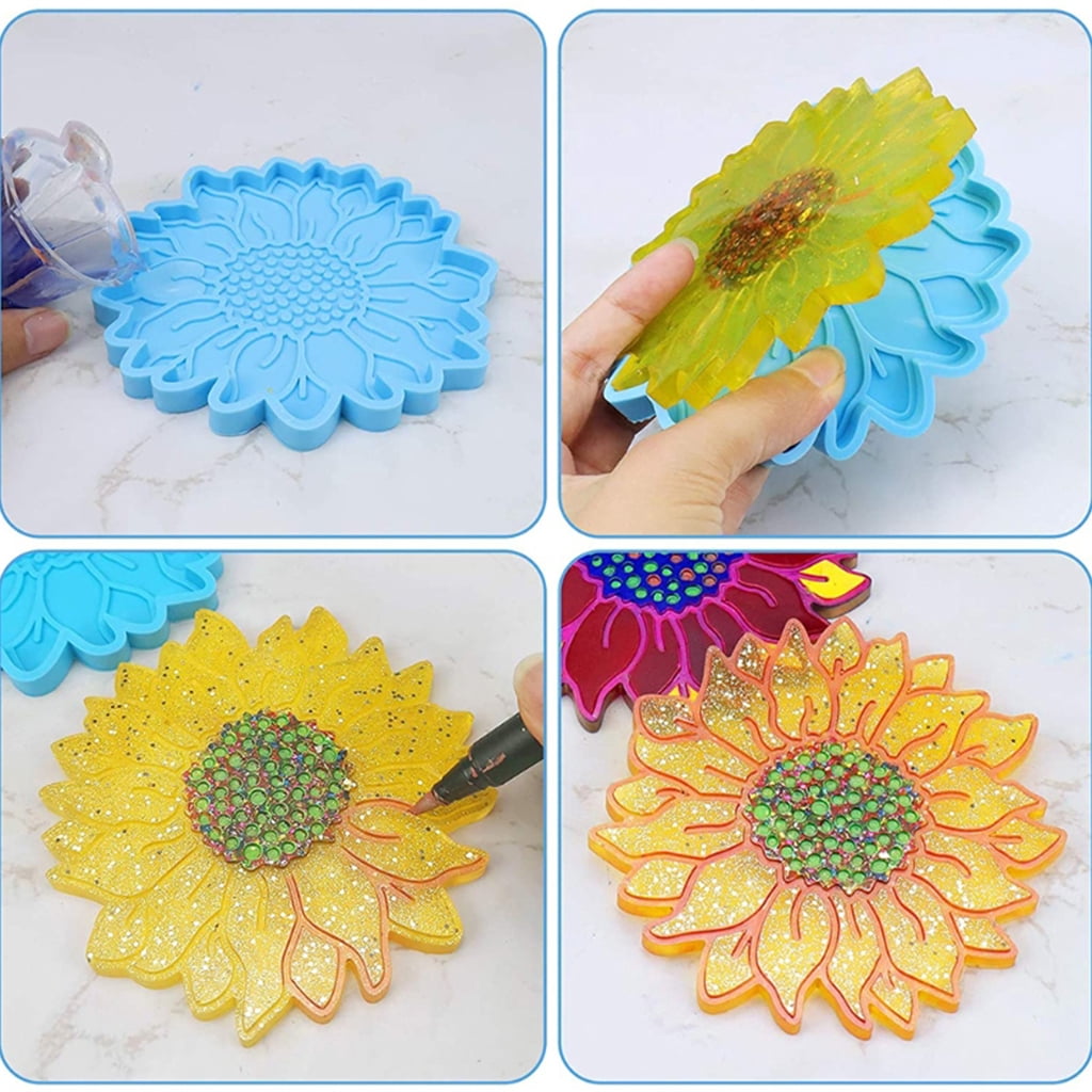 WINDLAND 5 Pcs for Sun Flower Tray Epoxy Resin Mold DIY Serving Plate Casting Silicone Mo